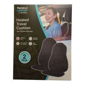 Homedics Heated Travel Cushion With Vibration Massage, Black, 2pk